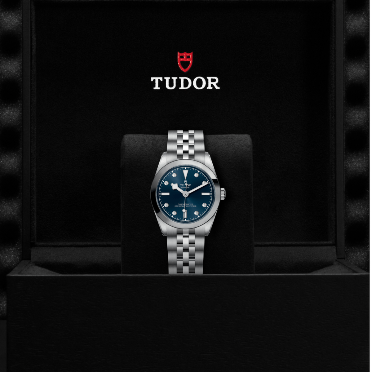 Tudor Black Bay One watch displayed in its presentation box showcasing the premium packaging and interior finish