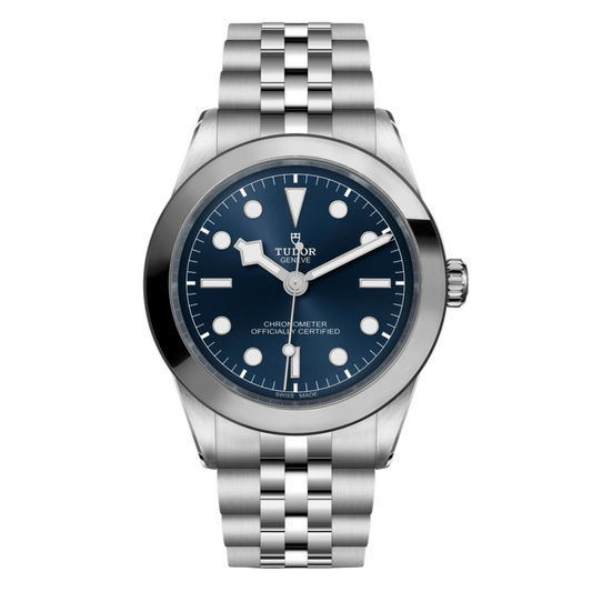 Tudor Black Bay One watch with blue dial, smooth steel bezel and stainless steel bracelet
