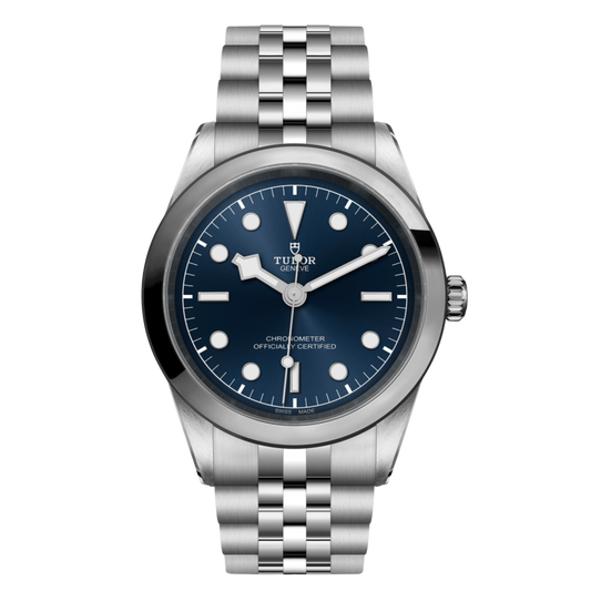 Tudor Black Bay One watch with black dial, smooth steel bezel and stainless steel bracelet