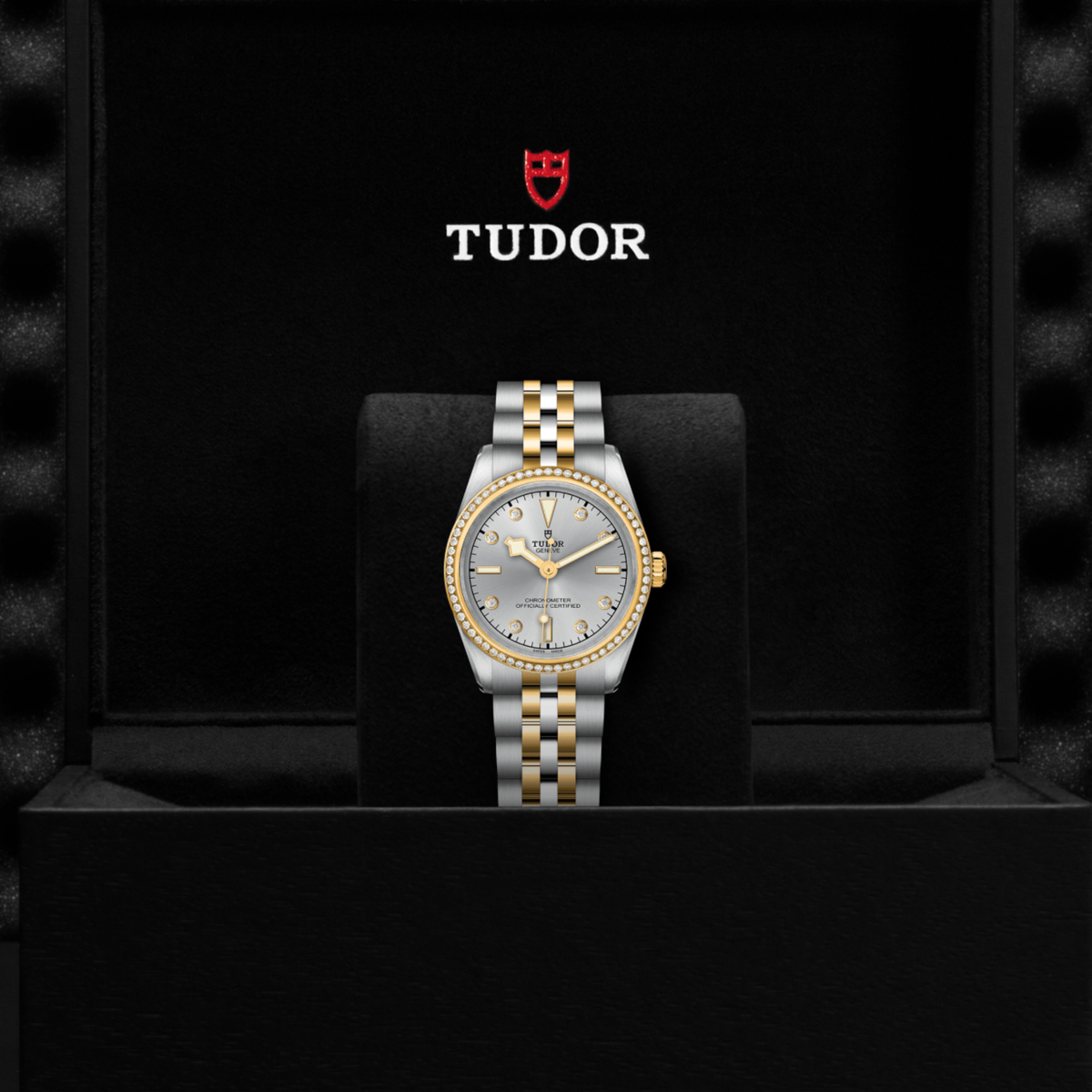 Tudor Black Bay One watch displayed in its presentation box showcasing the premium packaging and interior finish