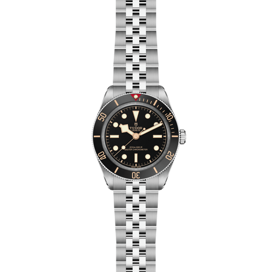 Silver watch with black face and red second hand on a white background