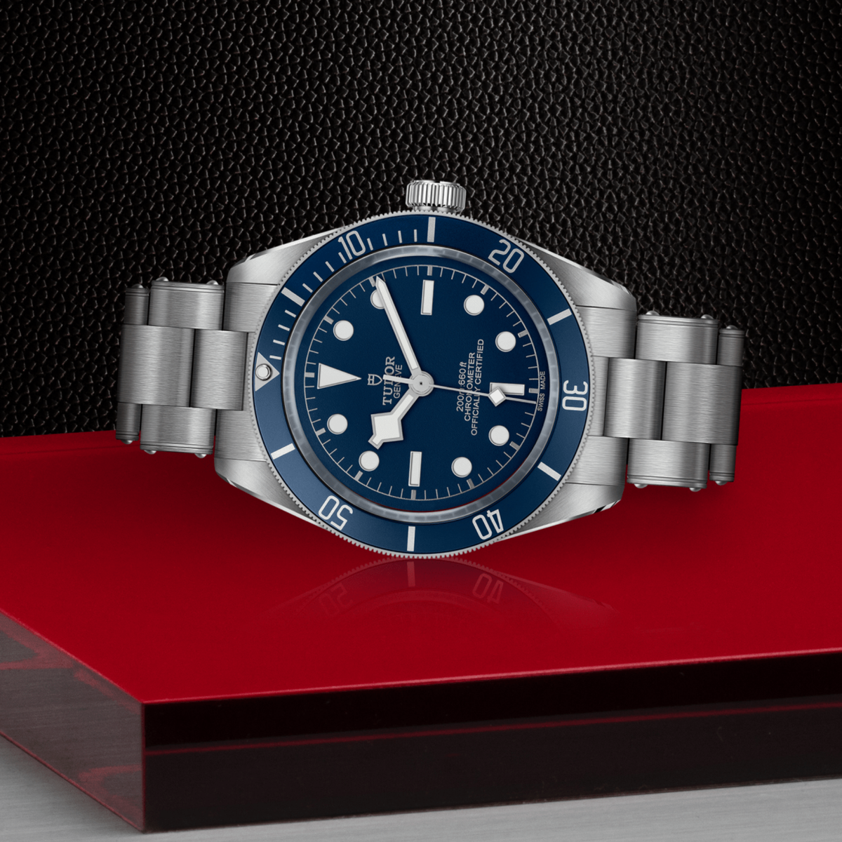 Tudor watch displayed in its presentation box showcasing the premium packaging and interior finish