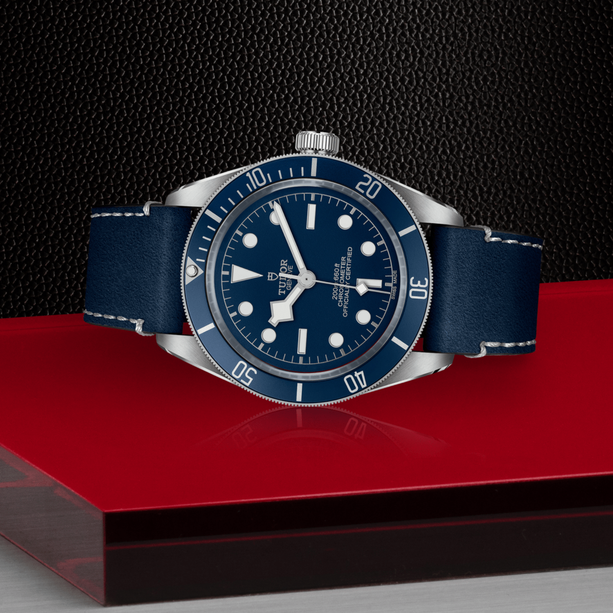 Tudor watch displayed in its presentation box showcasing the premium packaging and interior finish