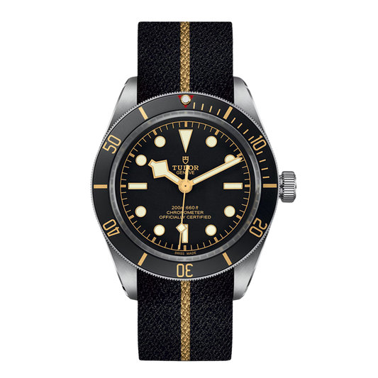 TUDOR Black Bay Fifty-Eight 39mm automatic watch with black dial and black fabric strap
