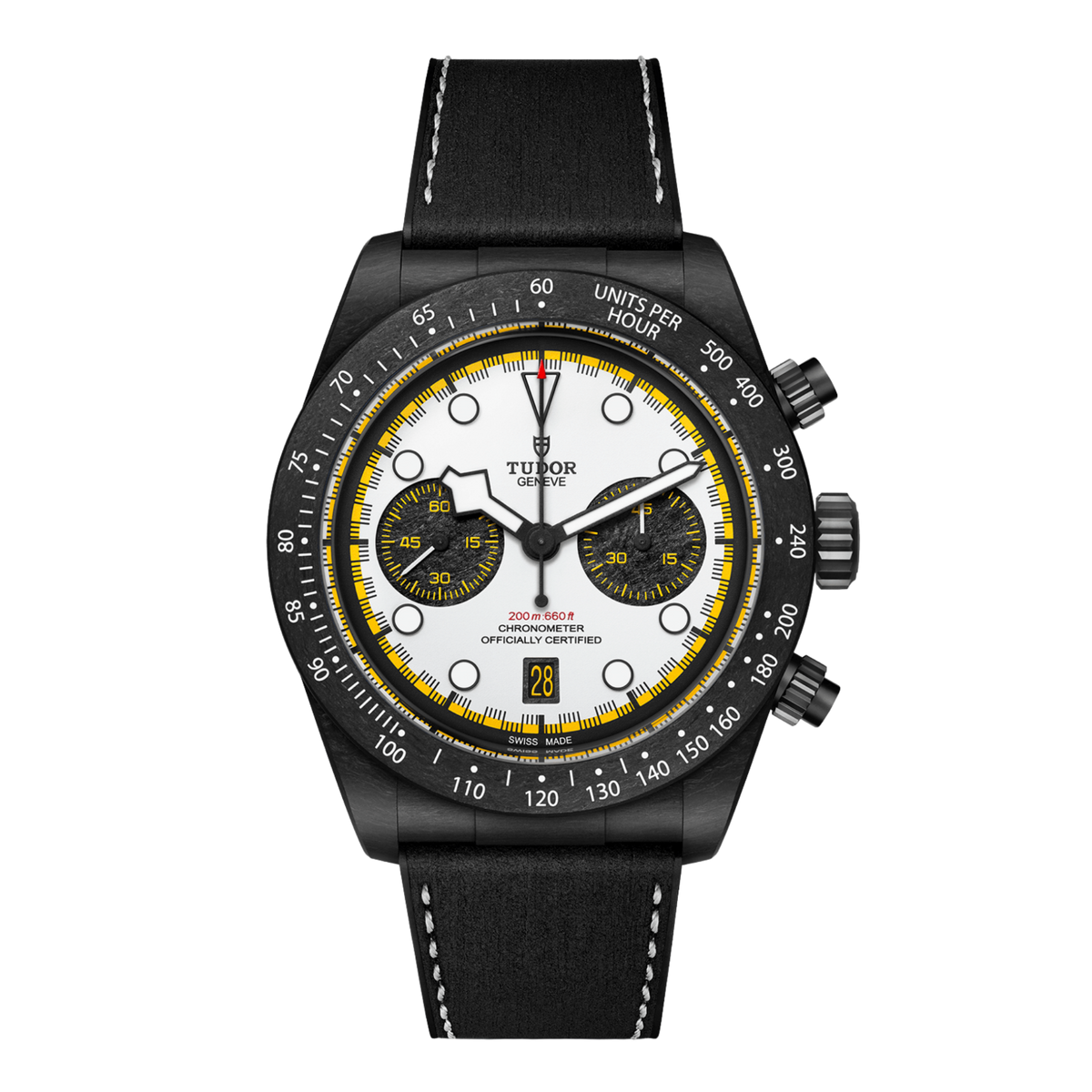 Discover the Tudor Black Bay Chrono Carbon 26, a lightweight 42mm chronograph featuring a carbon composite case, white dial and COSC certified Manufacture Calibre MT5813. 