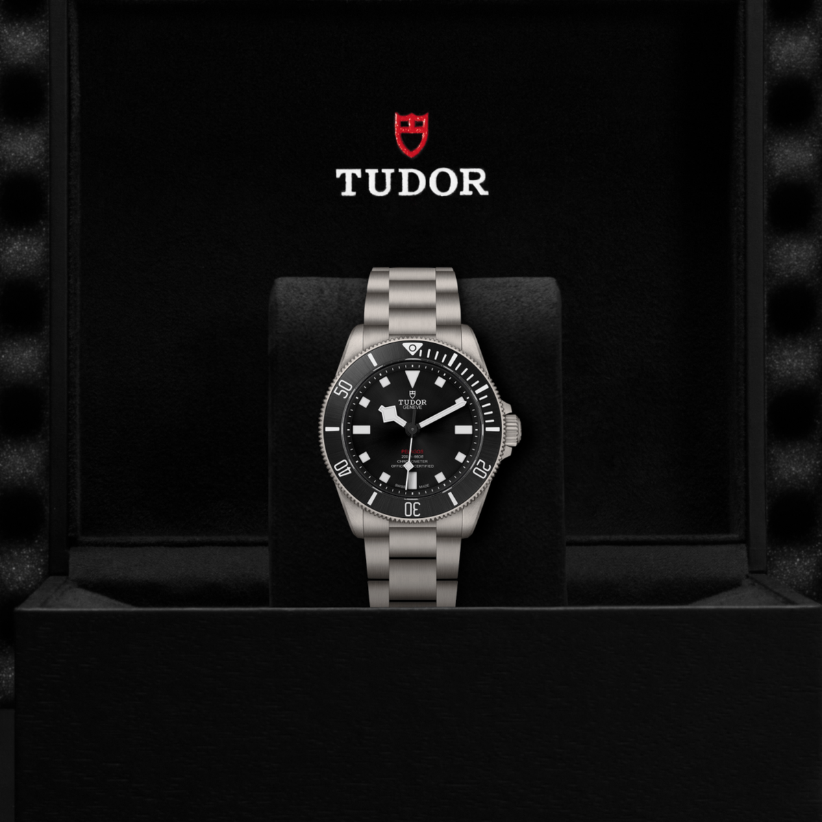 Tudor Pelagos displayed in its presentation box with interior detailing and packaging finish