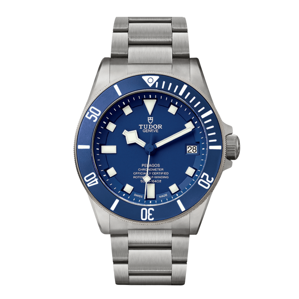 Tudor Pelagos blue dial titanium bracelet dive watch with matching blue bezel and date display