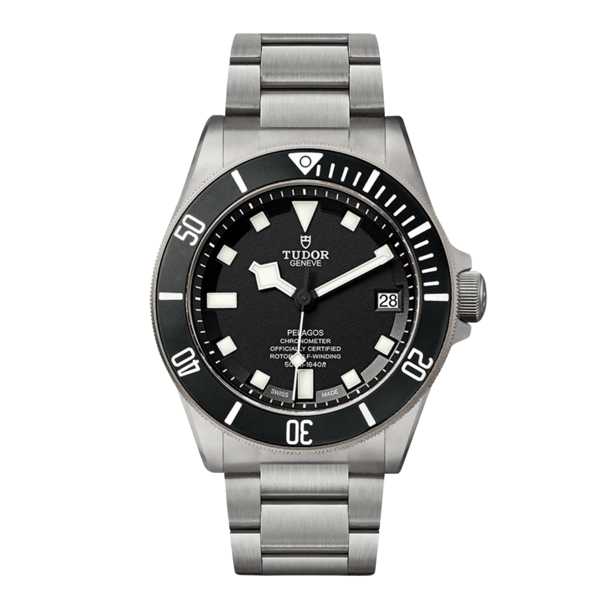 Tudor Pelagos black dial titanium bracelet dive watch with ceramic bezel and date display