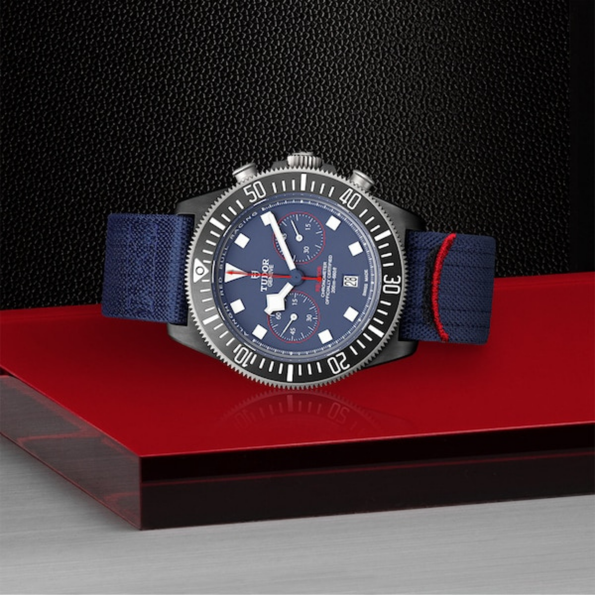 TUDOR Pelagos FXD Chrono 43mm Blue Dial Watch Angled view 
