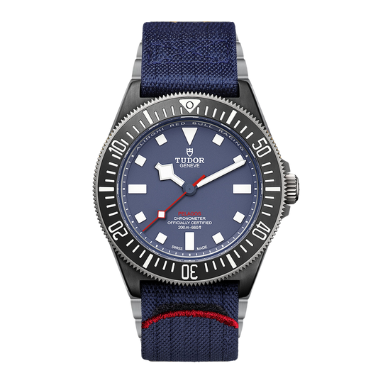 TUDOR Pelagos FXD Alinghi Red Bull Racing Edition 42mm automatic watch with matte blue dial and blue fabric strap