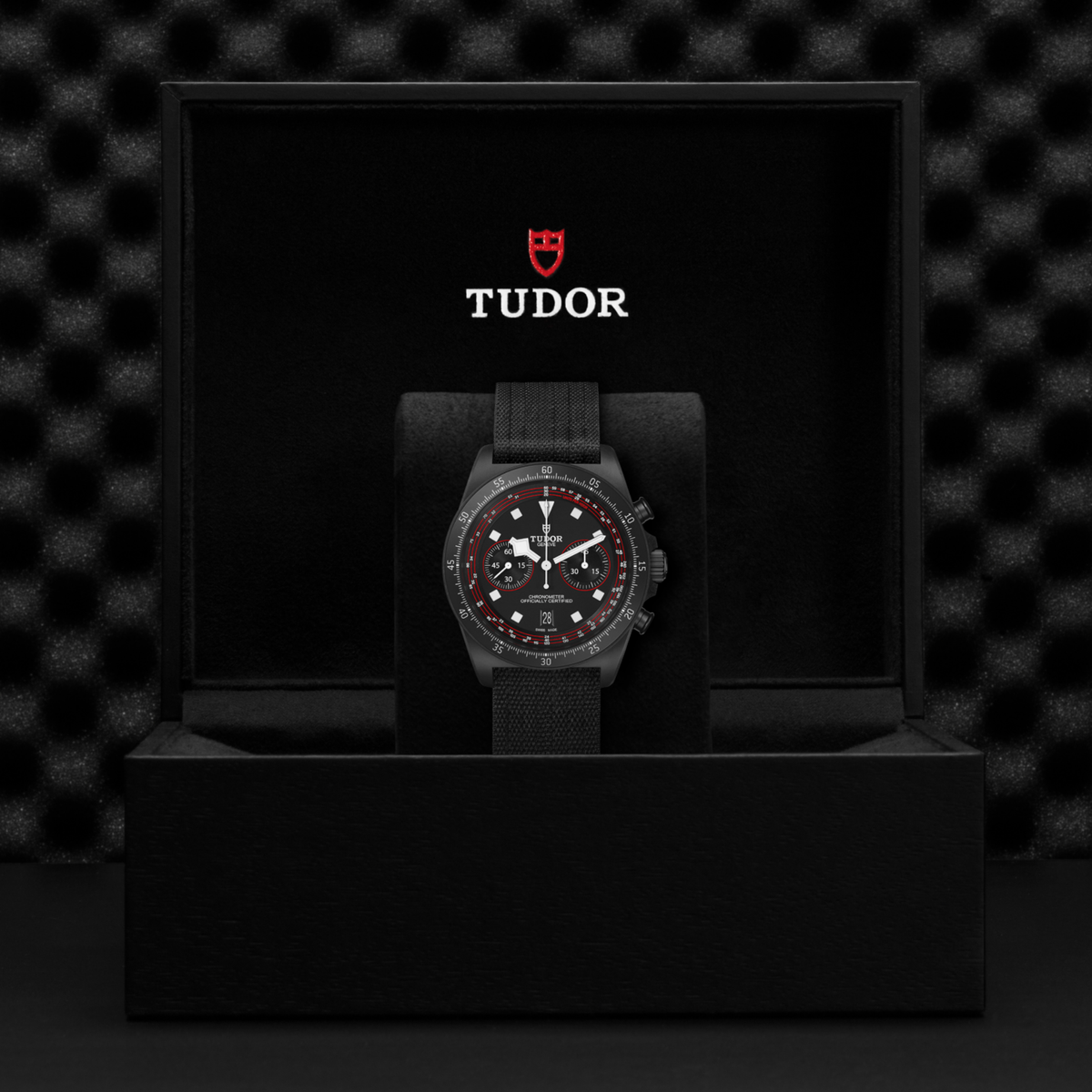 detailed view of the tachymeter-style bezel and pushers designed for precise timekeeping and racing-inspired functionality