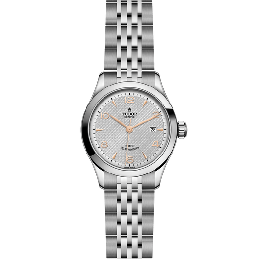 full view of Tudor 1926 highlighting the five-link steel bracelet and elegant case proportions