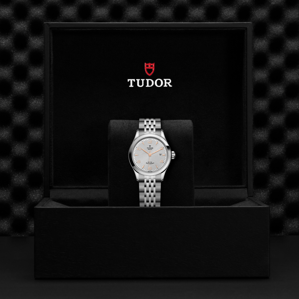 detailed view of the classic dial layout emphasising refined finishing and dress-watch styling