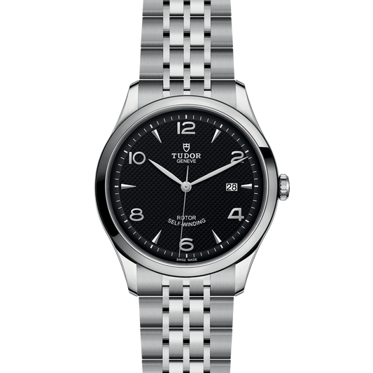 full view of Tudor 1926 highlighting the multi-link steel bracelet and classic case proportions