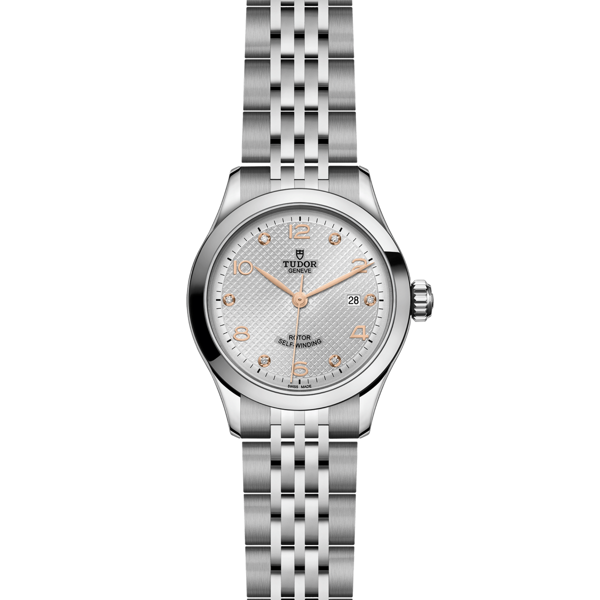 full view of Tudor 1926 highlighting the two-tone bracelet and elegant case proportions