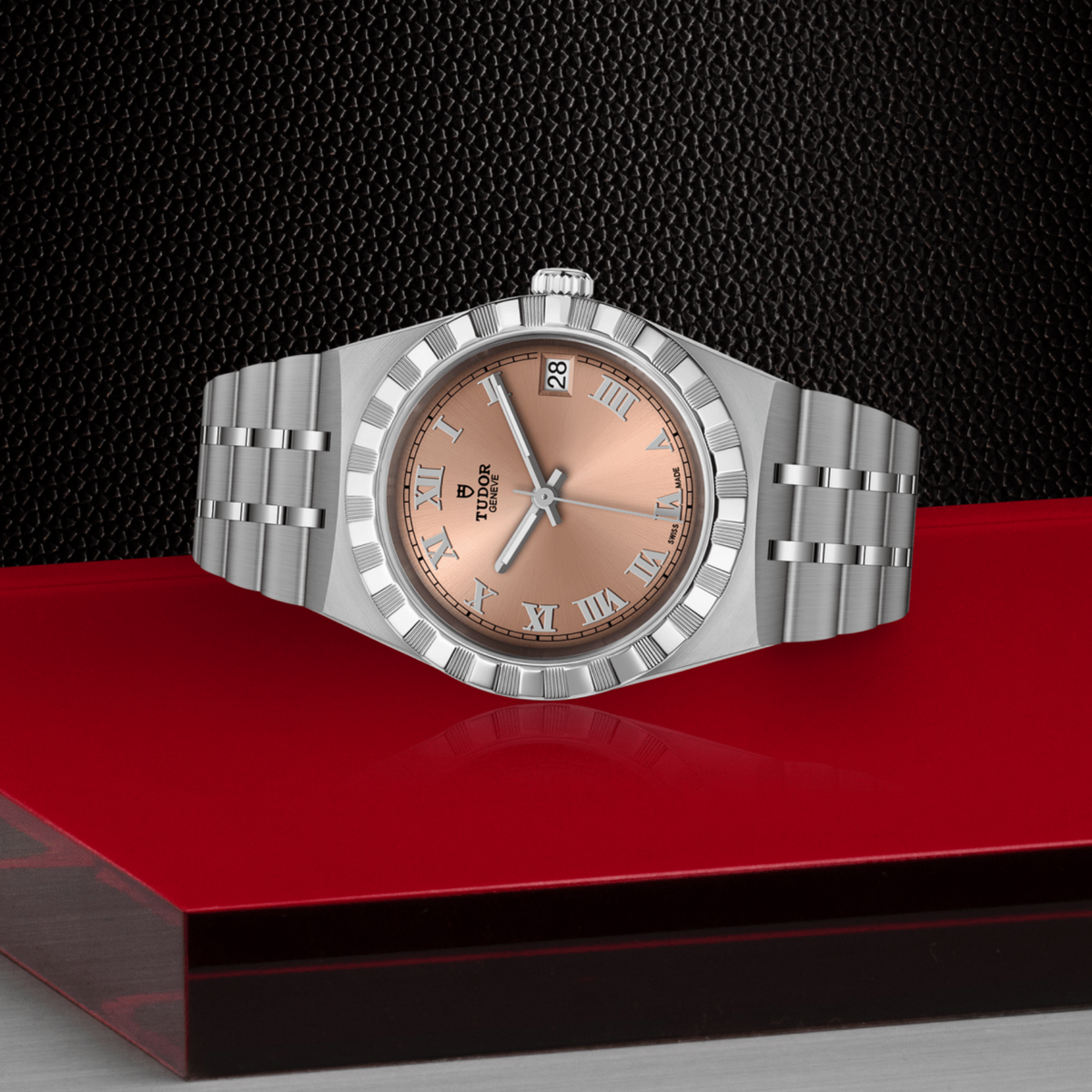 Tudor watch displayed in its presentation box showcasing the premium packaging and interior finish