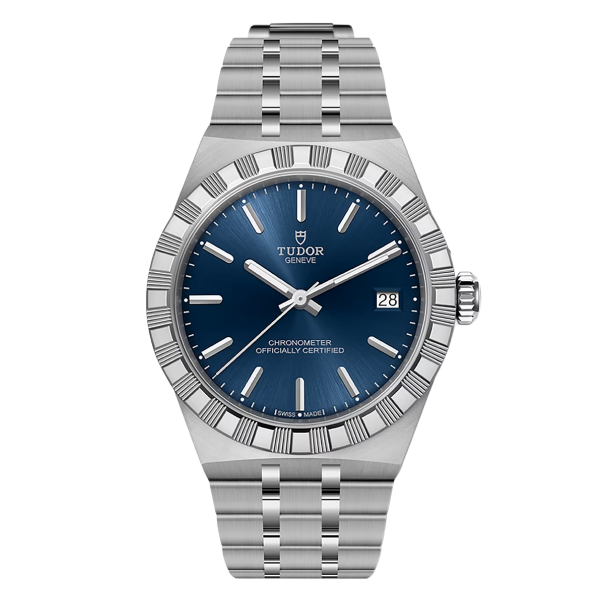 The TUDOR Royal 36mm combines a striking blue dial with an integrated stainless steel bracelet, delivering a refined sport-luxury design for everyday wear.