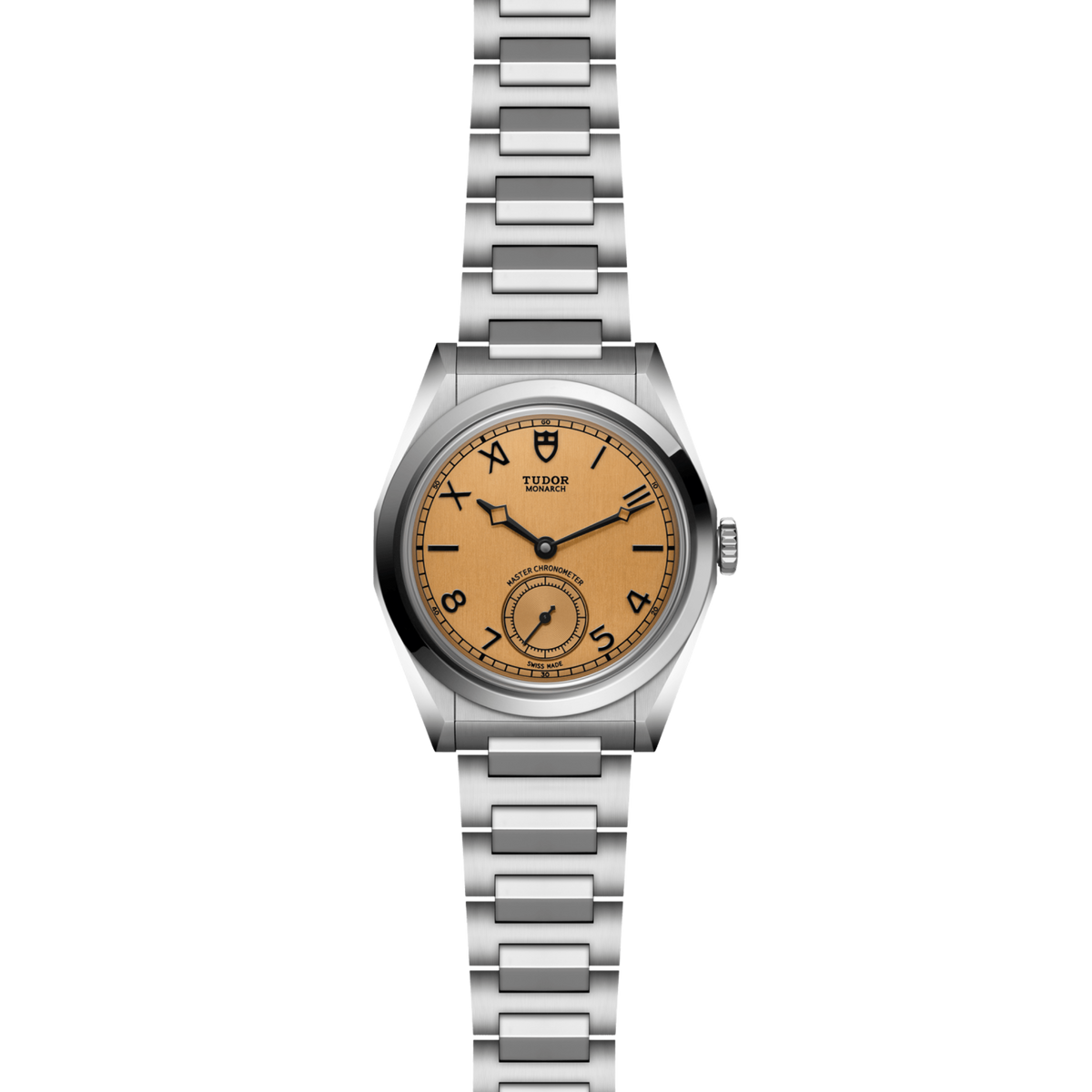 Silver watch with a brown face on a white background Tudor
