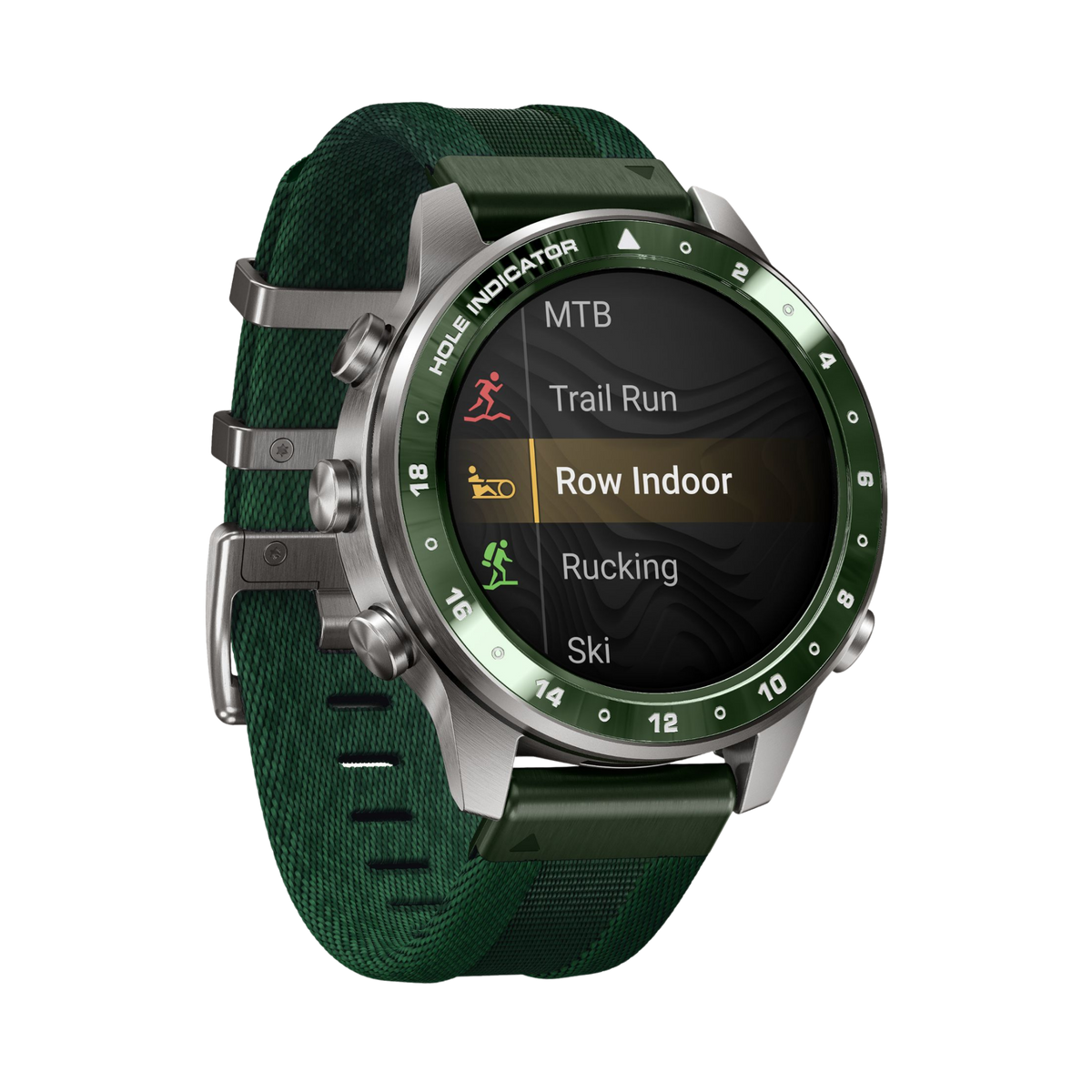 Garmin MARQ Golfer Gen 3 47mm, featuring a Grade 5 titanium case, green ceramic golf bezel and advanced golf and GPS technology.