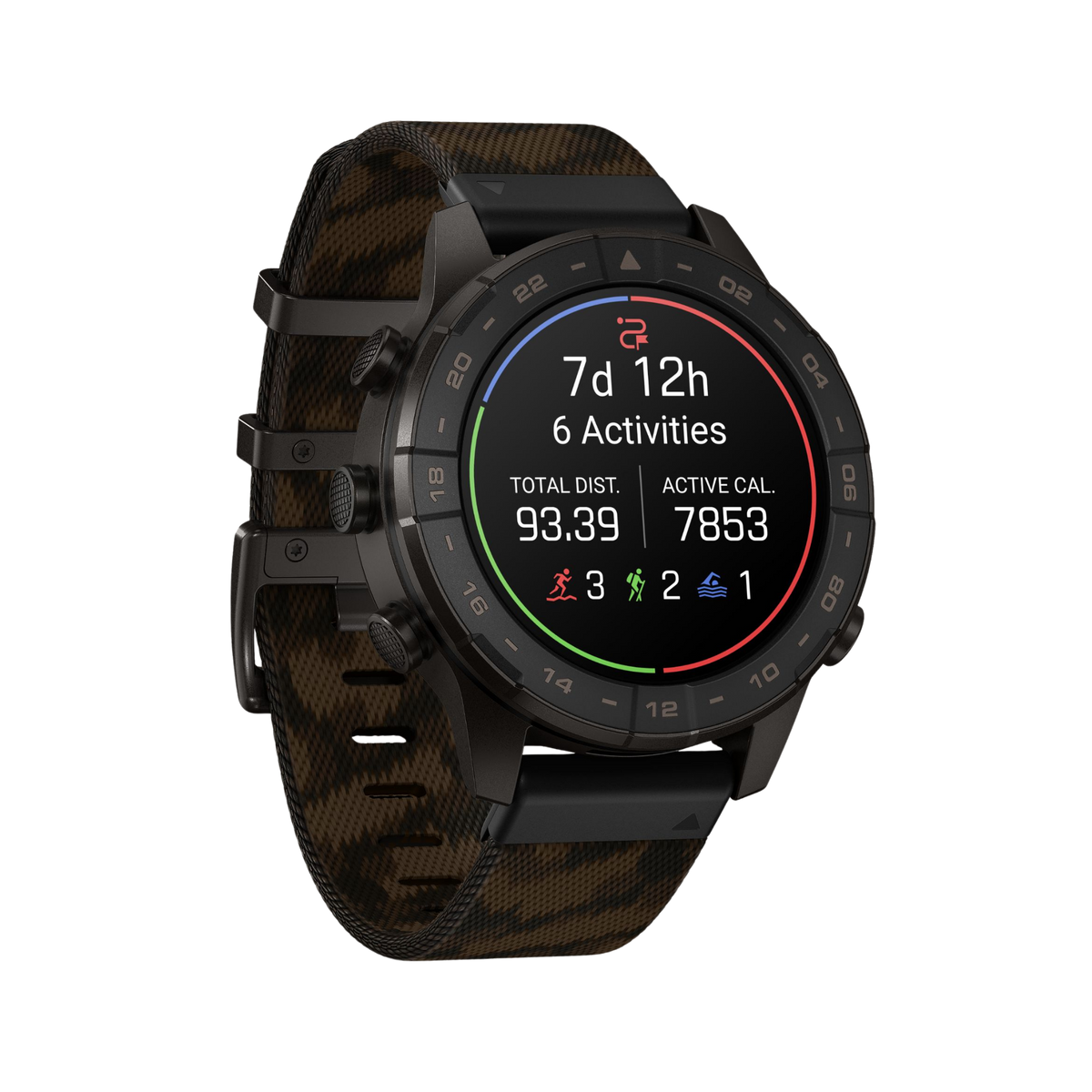  Garmin MARQ Commander Gen 3 smartwatch featuring a 47mm Carbon Grey DLC Grade 5 titanium case, matte black ceramic UTC bezel, AMOLED display and jacquard-woven nylon strap.