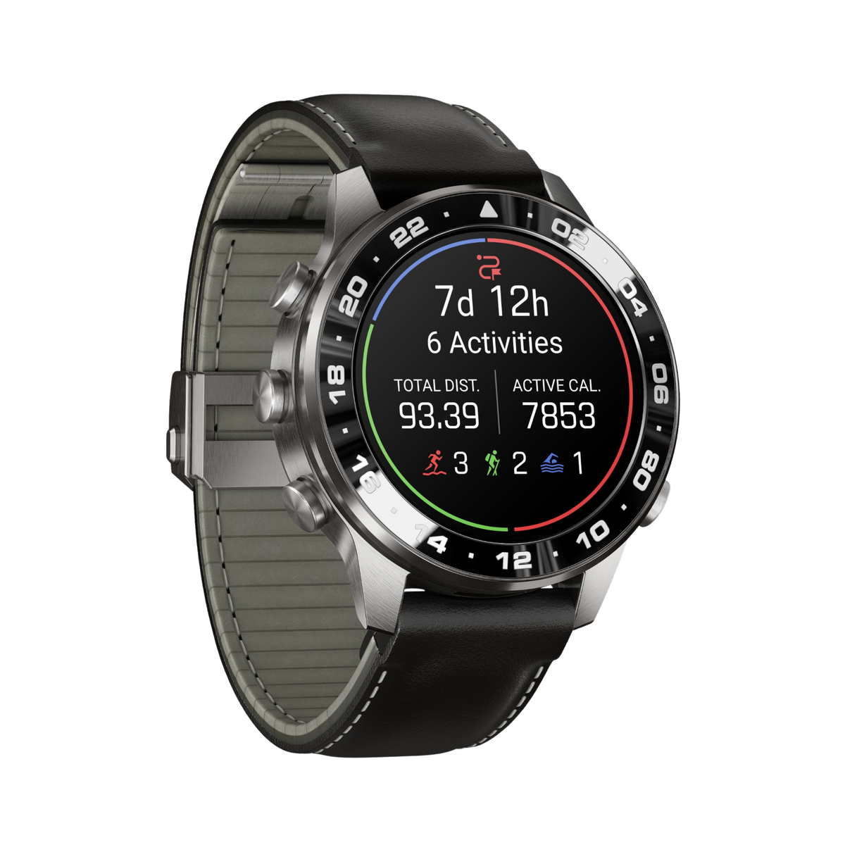  Garmin MARQ Aviator Gen 3 smartwatch featuring a 47mm Grade 5 titanium case, black ceramic UTC bezel, AMOLED display and padded calfskin leather strap.
