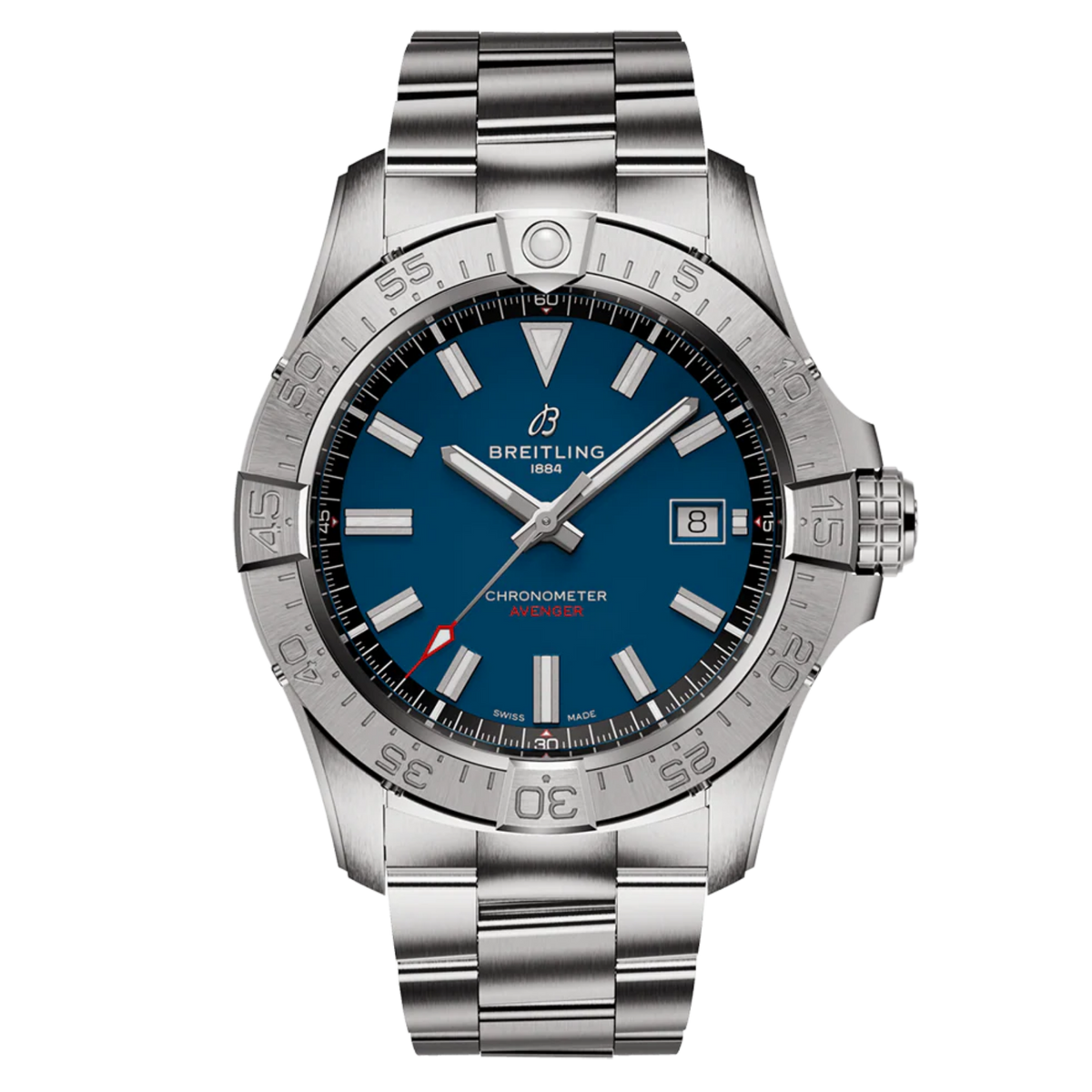Breitling Avenger Chronometer watch with blue dial and stainless steel bracelet