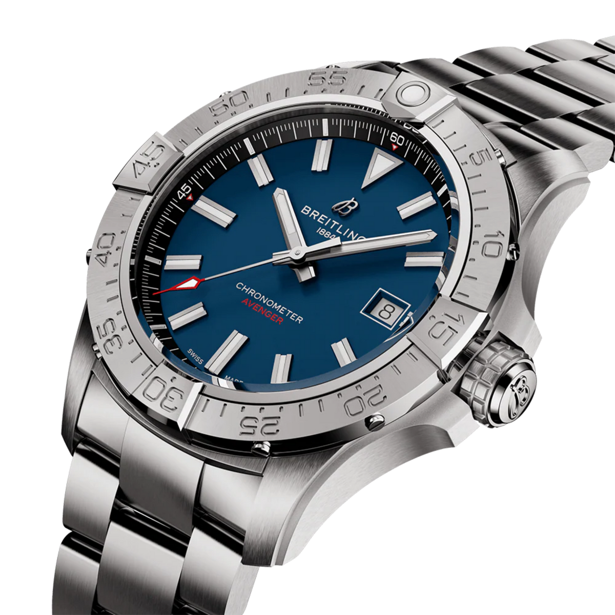 Breitling Avenger Chronometer watch with blue dial and stainless steel bracelet