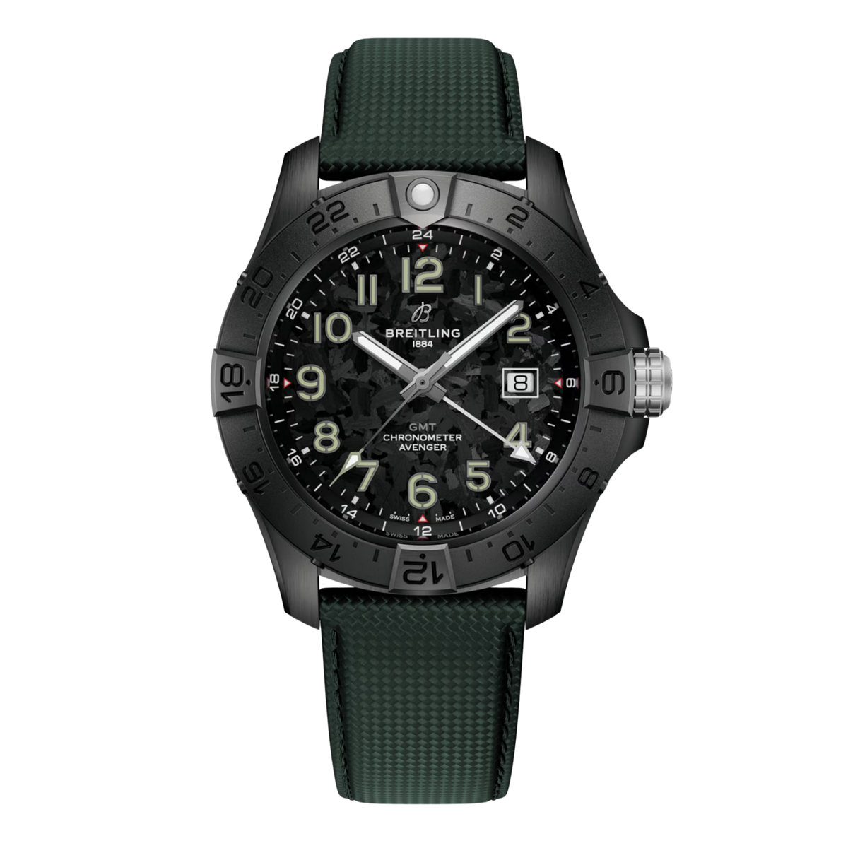 Breitling Avenger GMT Chronometer watch with green strap and black dial