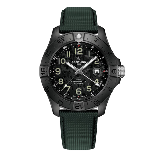 Breitling Avenger GMT Chronometer watch with green strap and black dial