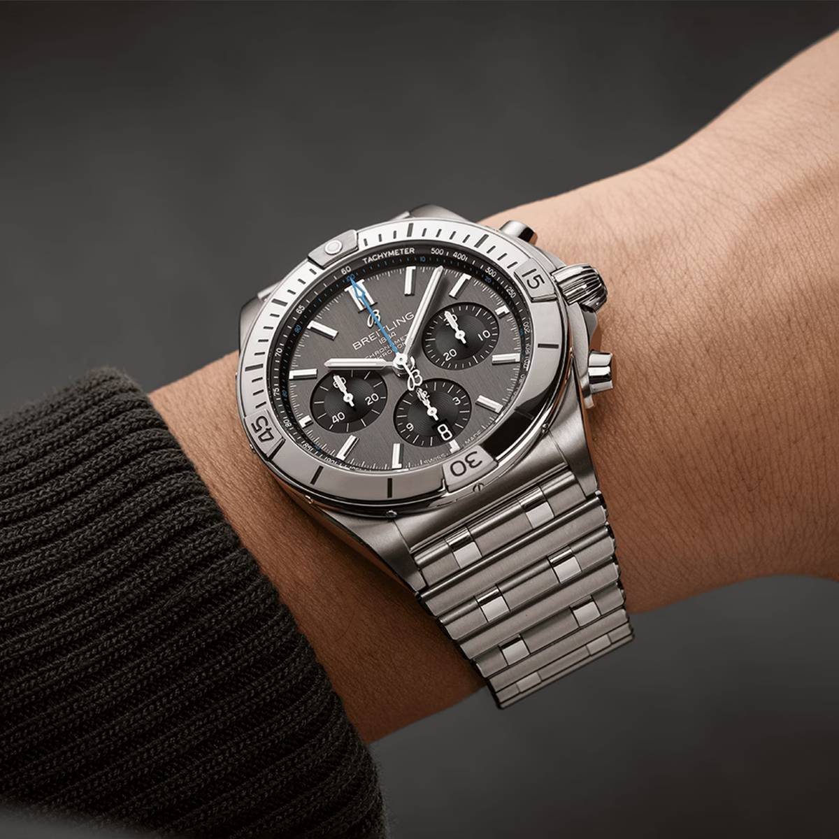 Breitling Chronomat B01 Chronograph 42mm Watch with Grey Dial on a wrist 