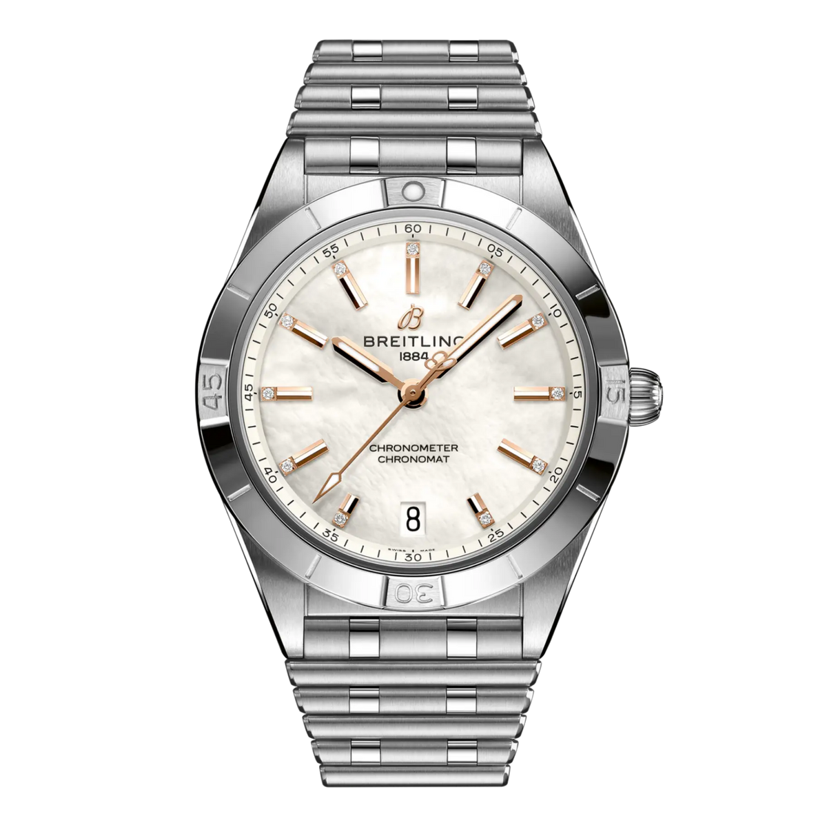 Breitling Chronomat Automatic mother of pearl dial watch stainless steel bracelet diamond hour markers