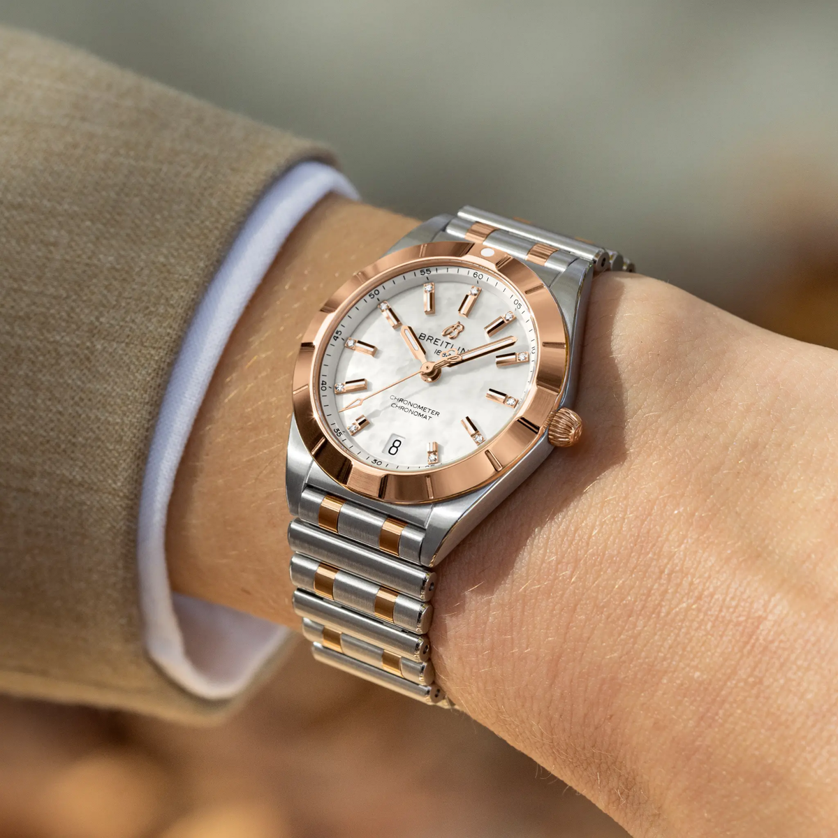 Breitling Chronomat 32mm Swiss watch with sapphire crystal and steel and 18ct red gold bracelet