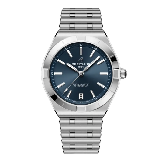 The Breitling Chronomat Automatic 36 offers refined sporting style with its 36mm stainless steel case, blue sunburst dial and classic integrated bracelet.