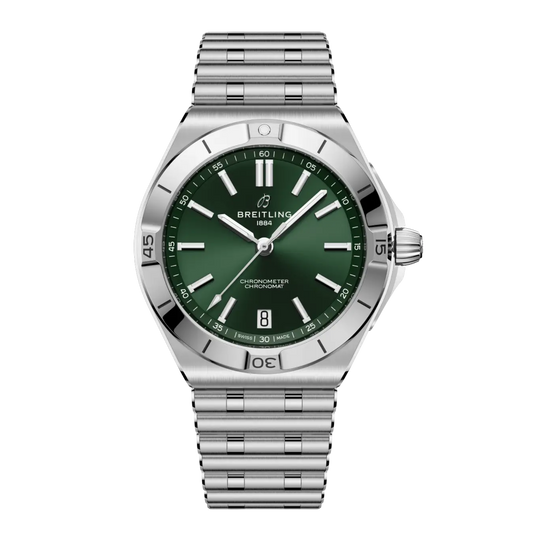 Breitling Chronomat B31 Automatic 40mm watch with green dial and stainless steel Rouleaux bracelet