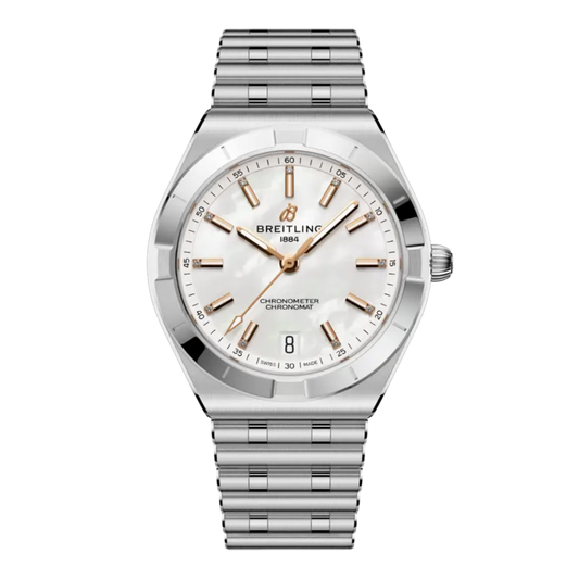 The Breitling Chronomat Automatic 36 is a refined Swiss timepiece that blends sporty character with elegant design. Its 36mm stainless steel case offers a balanced, versatile fit that works effortlessly for both everyday wear and more polished occasions.