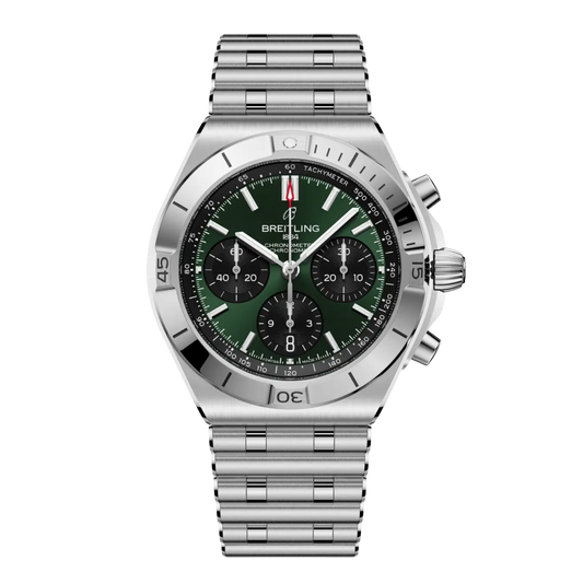 Breitling Chronomat B01 Chronograph 42mm automatic watch with green dial and stainless steel bracelet