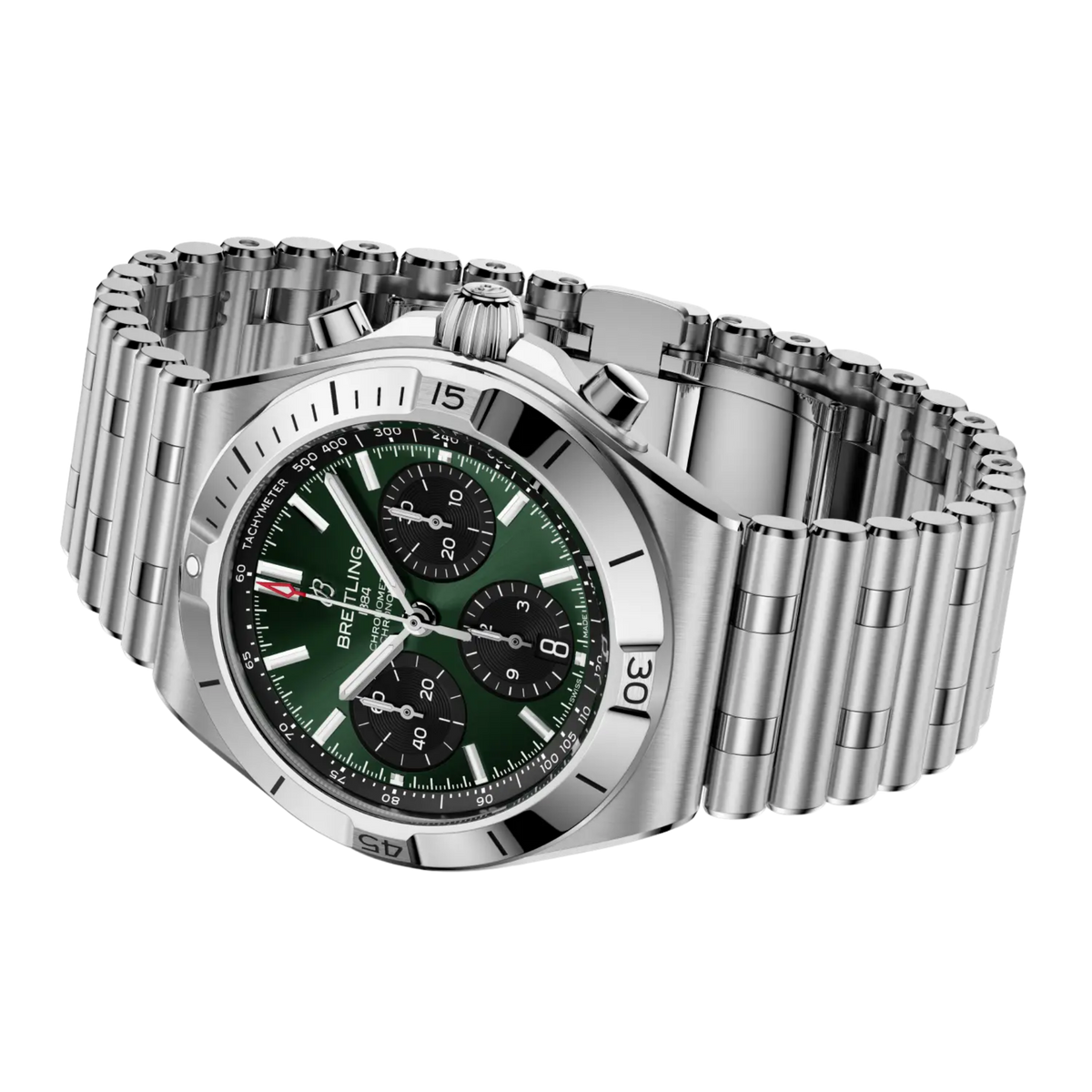 Breitling Chronomat B01 automatic chronograph with green dial, steel case and stainless steel bracelet