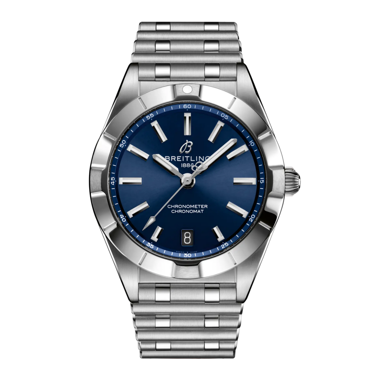 Breitling Chronomat Automatic blue dial watch stainless steel bracelet date 