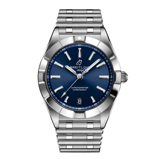 Breitling Chronomat Automatic blue dial watch stainless steel bracelet date 