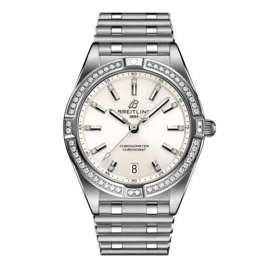 Breitling Chronomat Automatic cream dial watch diamond bezel stainless steel bracelet diamond hour markers