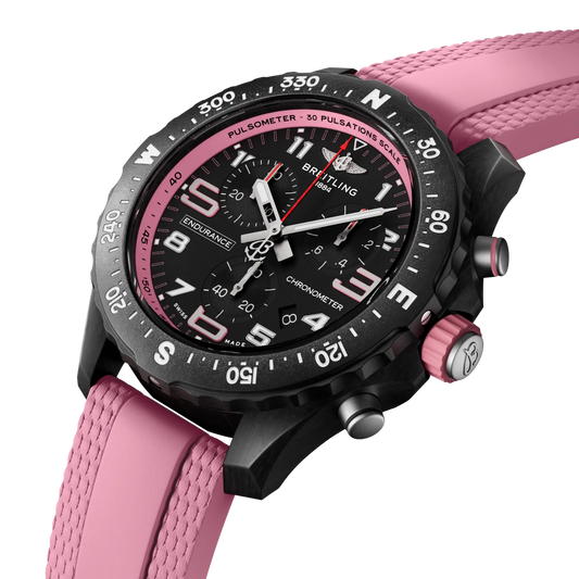 side view of Breitling Endurance Pro chronograph showing lightweight case pushers crown and compass bezel
