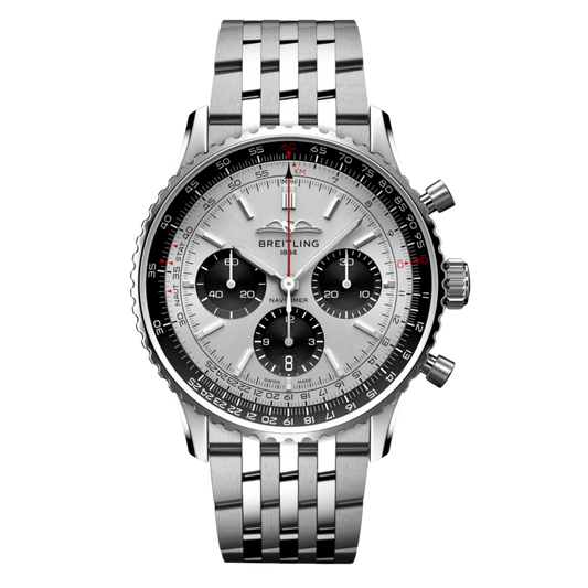 Front View of Breitling Navitimer B01 Chronograph 43mm Silver Dial Watch