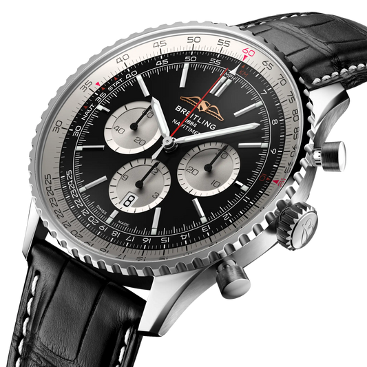 Breitling Navitimer B01 46mm men’s chronograph watch with black dial and stainless steel case