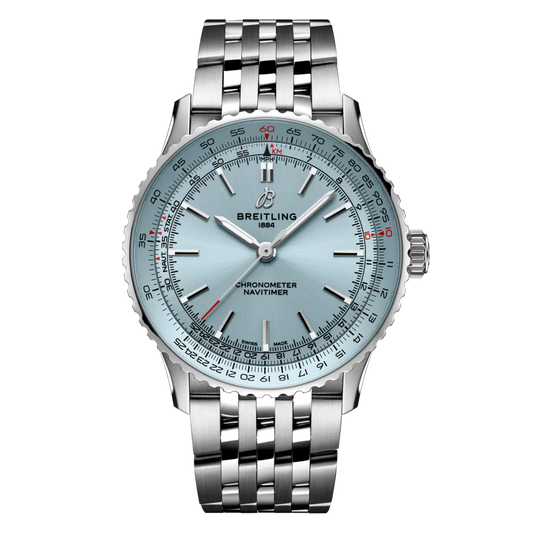 Breitling Navitimer Automatic ice blue dial watch stainless steel bracelet slide rule bezel