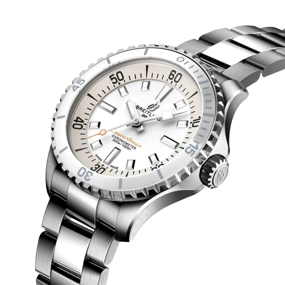 Breitling Superocean Automatic 36mm watch featuring a black dial, luminous hour markers and stainless steel bracelet.