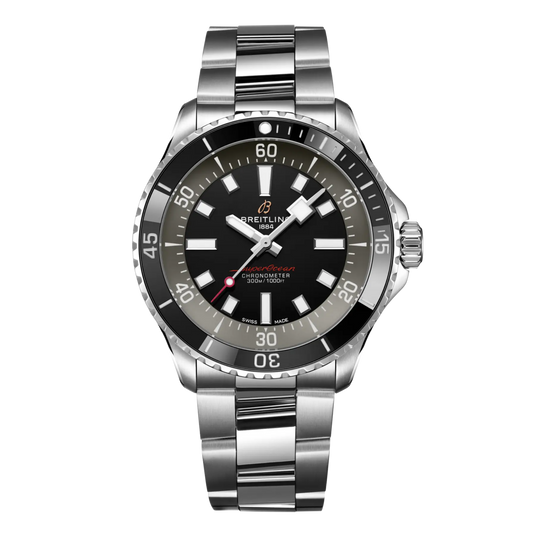 Breitling Superocean black dial stainless steel bracelet watch