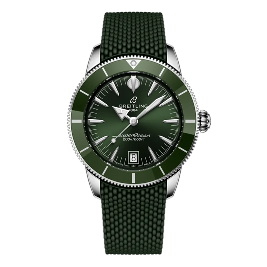 Breitling Superocean Automatic green dial watch with matching green rubber strap and unidirectional bezel