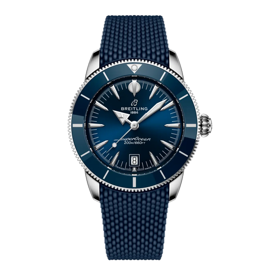 Breitling Superocean Heritage blue dial stainless steel watch with blue rubber strap