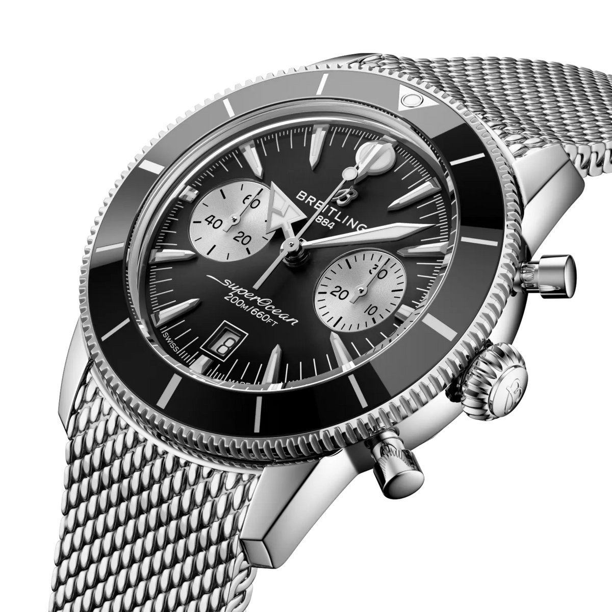 Breitling Superocean Heritage 42mm automatic chronograph with black dial and ceramic rotating bezel