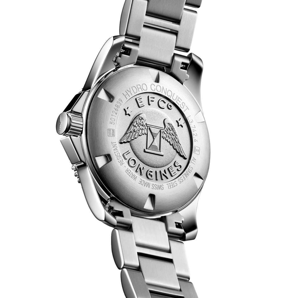 Longines HydroConquest Swiss automatic men’s watch with black dial, sapphire crystal and steel bracelet